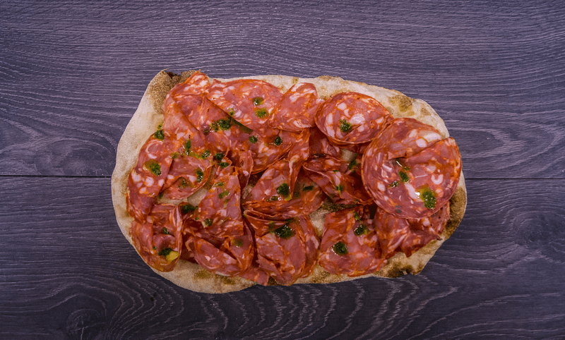 pinsa calabrese with spicy salami from Calabria